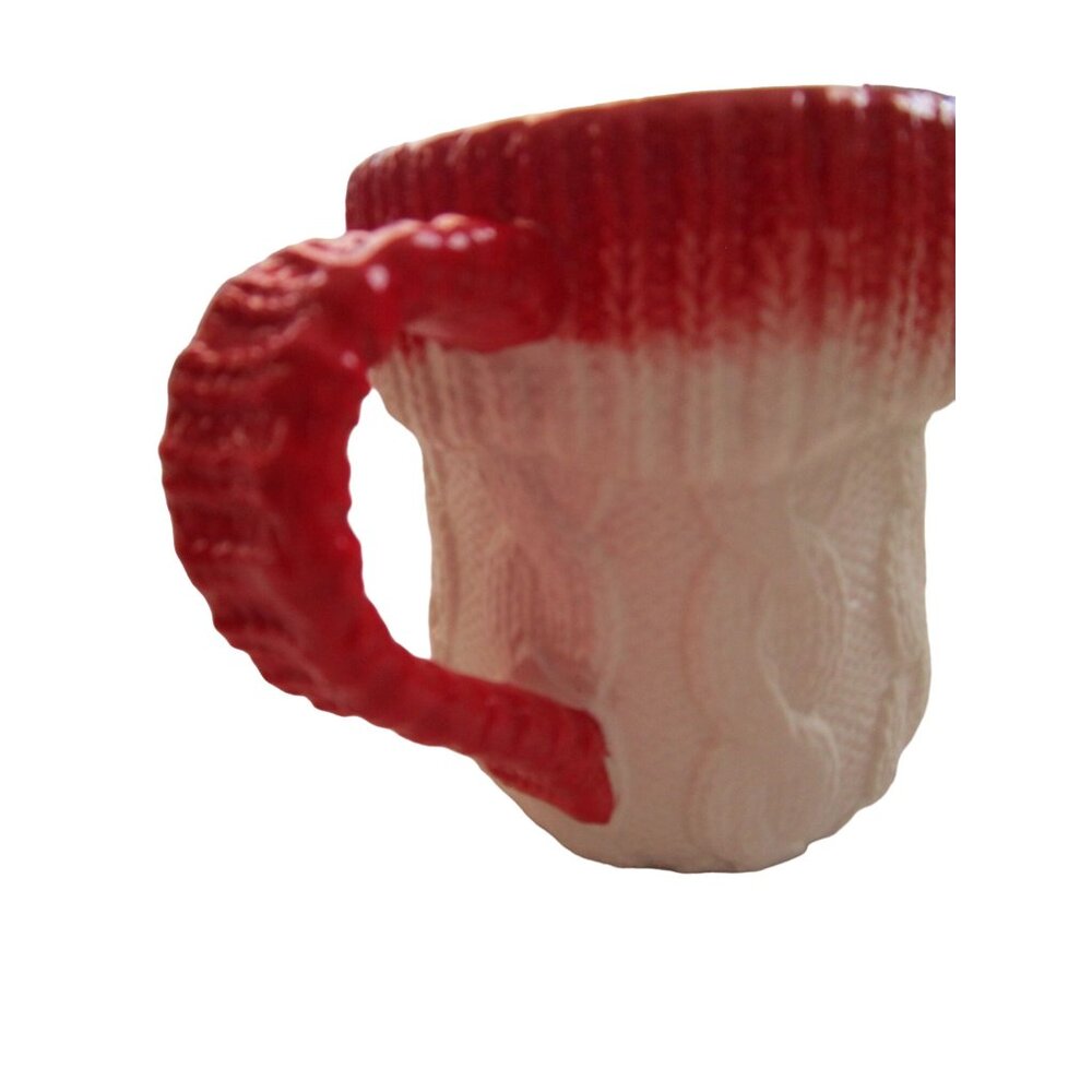 Anthropologie Christmas Cable Knit Ceramic Stocking Boot Mug Red White EUC - Picture 7 of 14